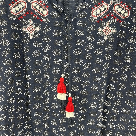 Lane Bryant Navy Embroidered Top, Tassel Neckline, Modal Blend, Size 18/20 - Picture 3 of 6